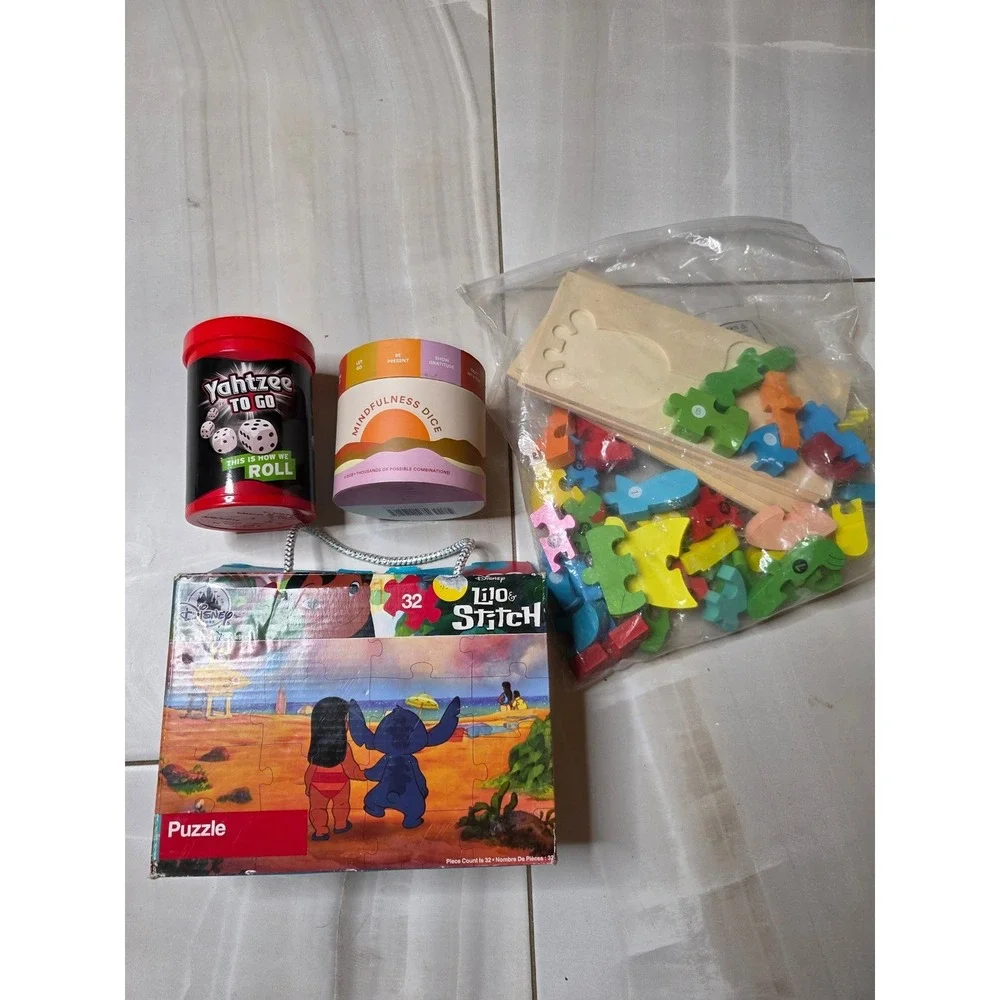 Disney Lilo & Stitch Puzzle Yahtzee To Go Mindfulness Dice Wooden‎ Puzzle Lot